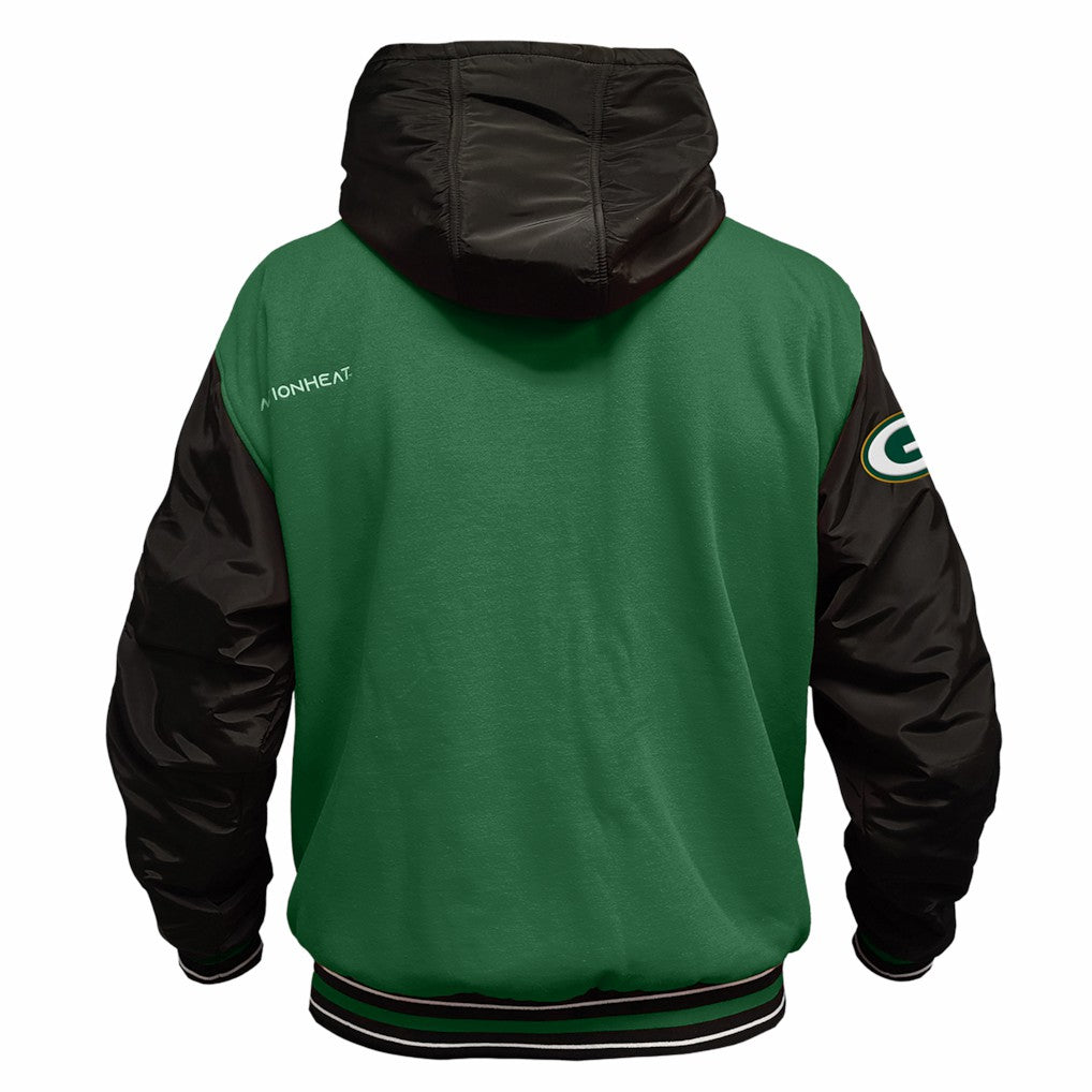 Green Bay Packers ActionHeat 5V Battery Heated Full-Snap Varsity Jacket Green/Black