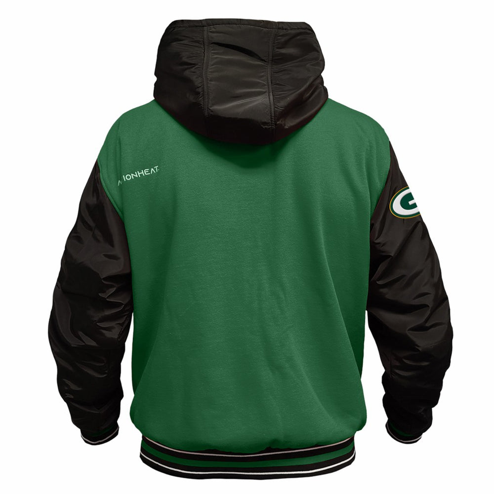 Green Bay Packers ActionHeat 5V Battery Heated Full-Snap Varsity Jacket Green/Black