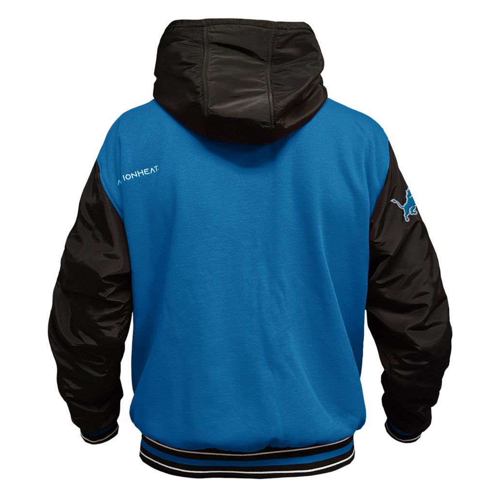 Detroit Lions ActionHeat 5V Battery Heated Full-Snap Varsity Jacket Blue/Black