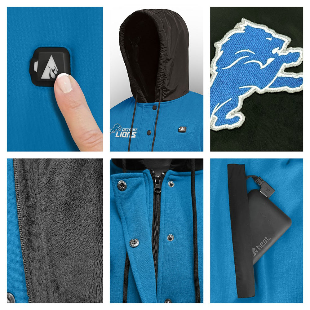Detroit Lions ActionHeat 5V Battery Heated Full-Snap Varsity Jacket Blue/Black