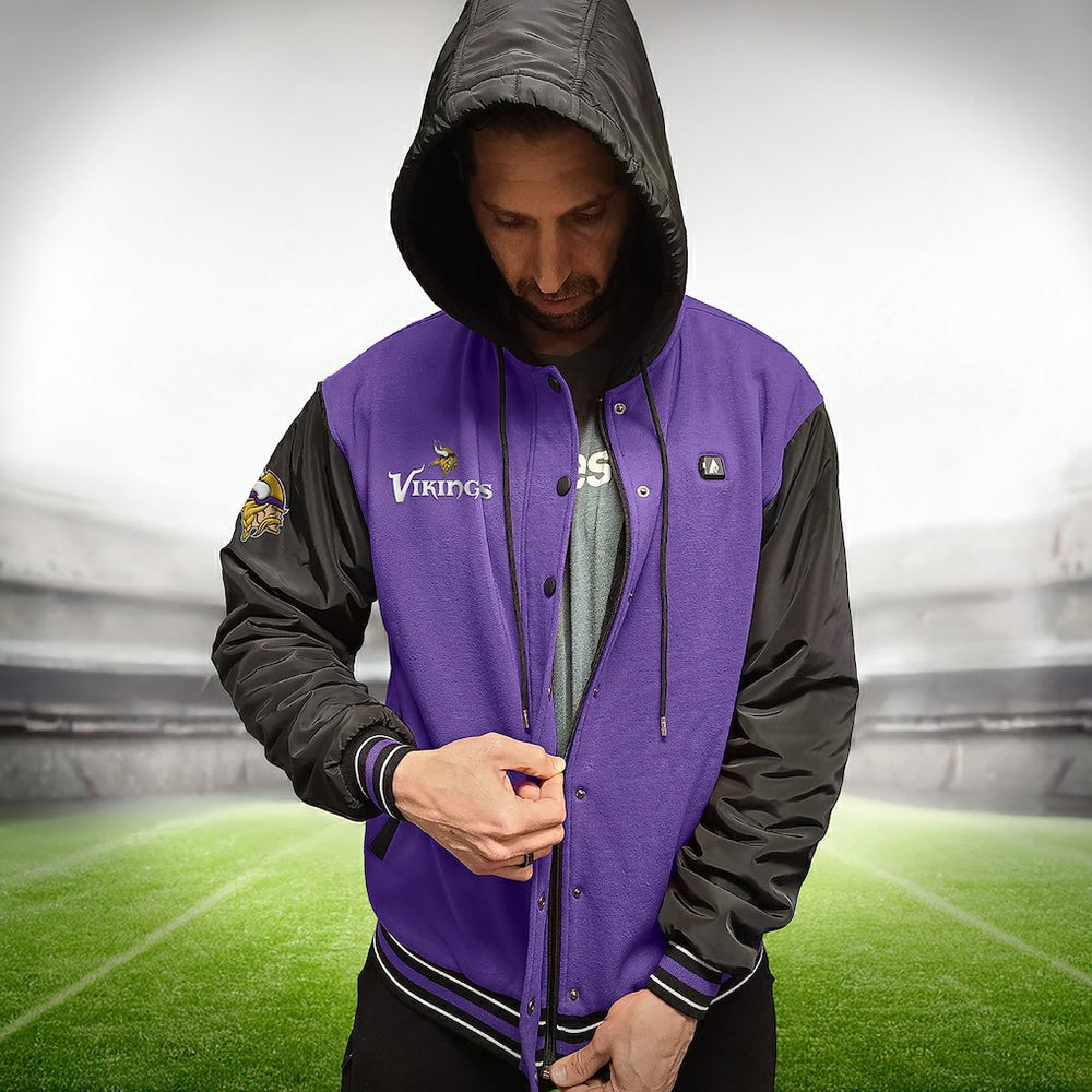 Minnesota Vikings ActionHeat 5V Battery Heated Full-Snap Varsity Jacket Purple/Black