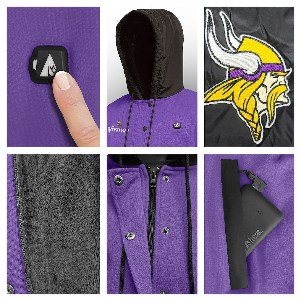 Minnesota Vikings ActionHeat 5V Battery Heated Full-Snap Varsity Jacket Purple/Black