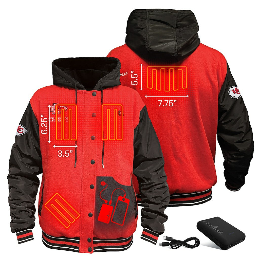 Kansas City Chiefs ActionHeat 5V Battery Heated Full-Snap Varsity Jacket Red/Black