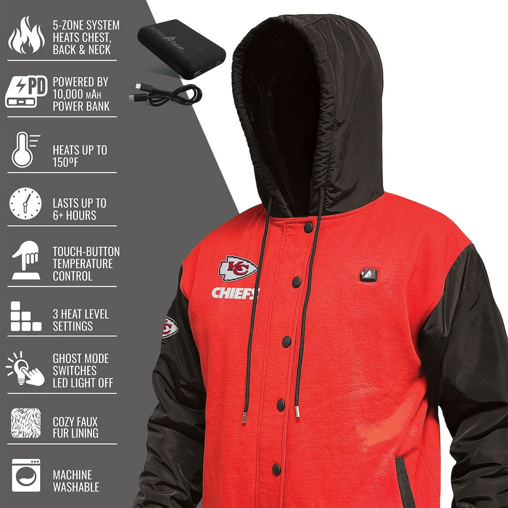 Kansas City Chiefs ActionHeat 5V Battery Heated Full-Snap Varsity Jacket Red/Black