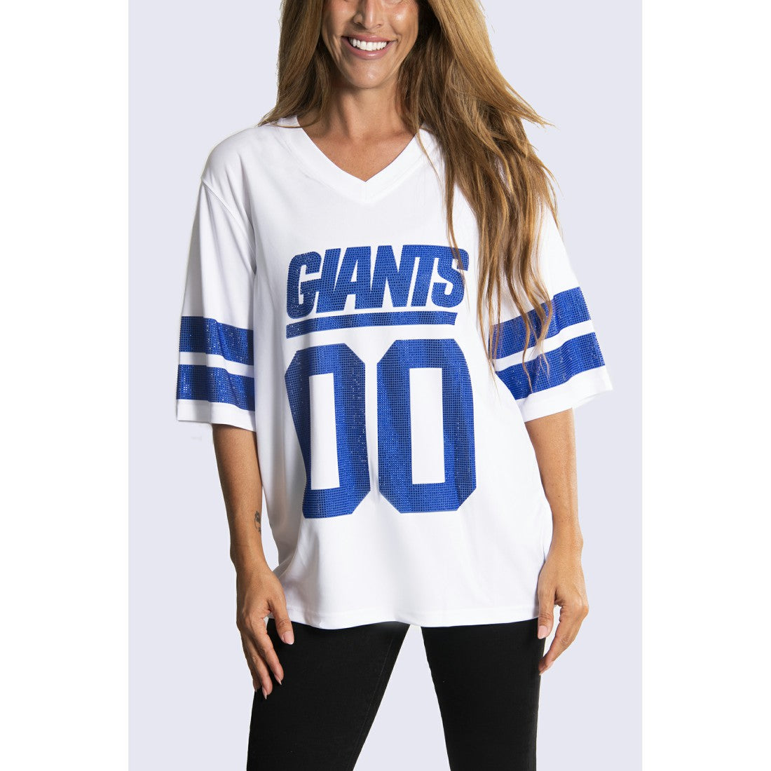 New York Giants Cuce Women's Rhinestone V-Neck Tunic White