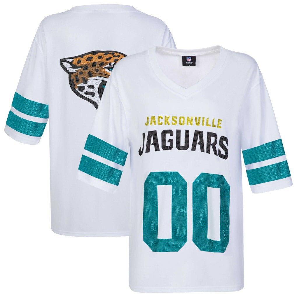 Jacksonville Jaguars Cuce Women's Rhinestone V-Neck Tunic White