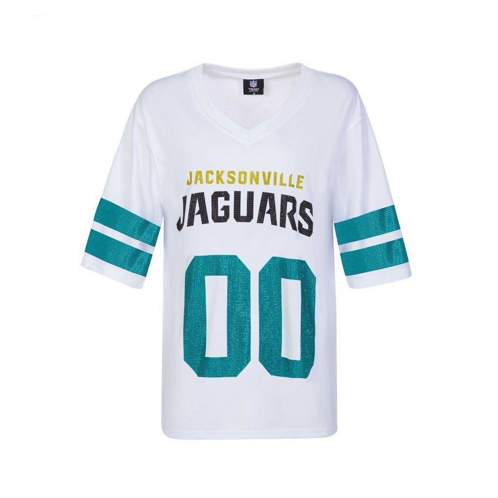 Jacksonville Jaguars Cuce Women's Rhinestone V-Neck Tunic White