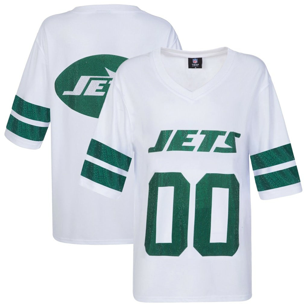 New York Jets Cuce Women's Rhinestone V-Neck Tunic White