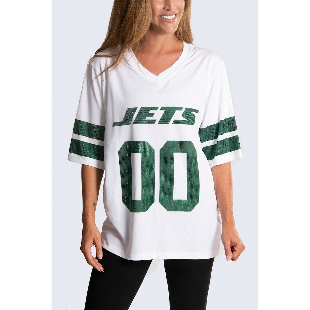 New York Jets Cuce Women's Rhinestone V-Neck Tunic White