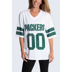 Green Bay Packers Cuce Women's Rhinestone V-Neck Tunic White