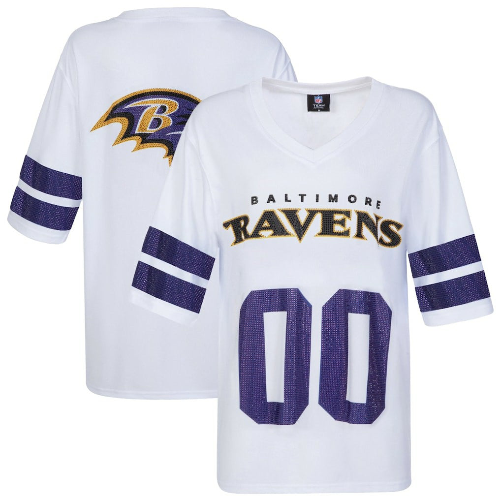 Baltimore Ravens Cuce Women's Rhinestone V-Neck Tunic White