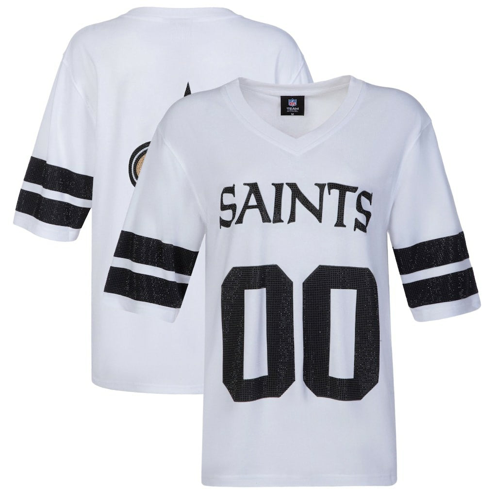 New Orleans Saints Cuce Women's Rhinestone V-Neck Tunic White