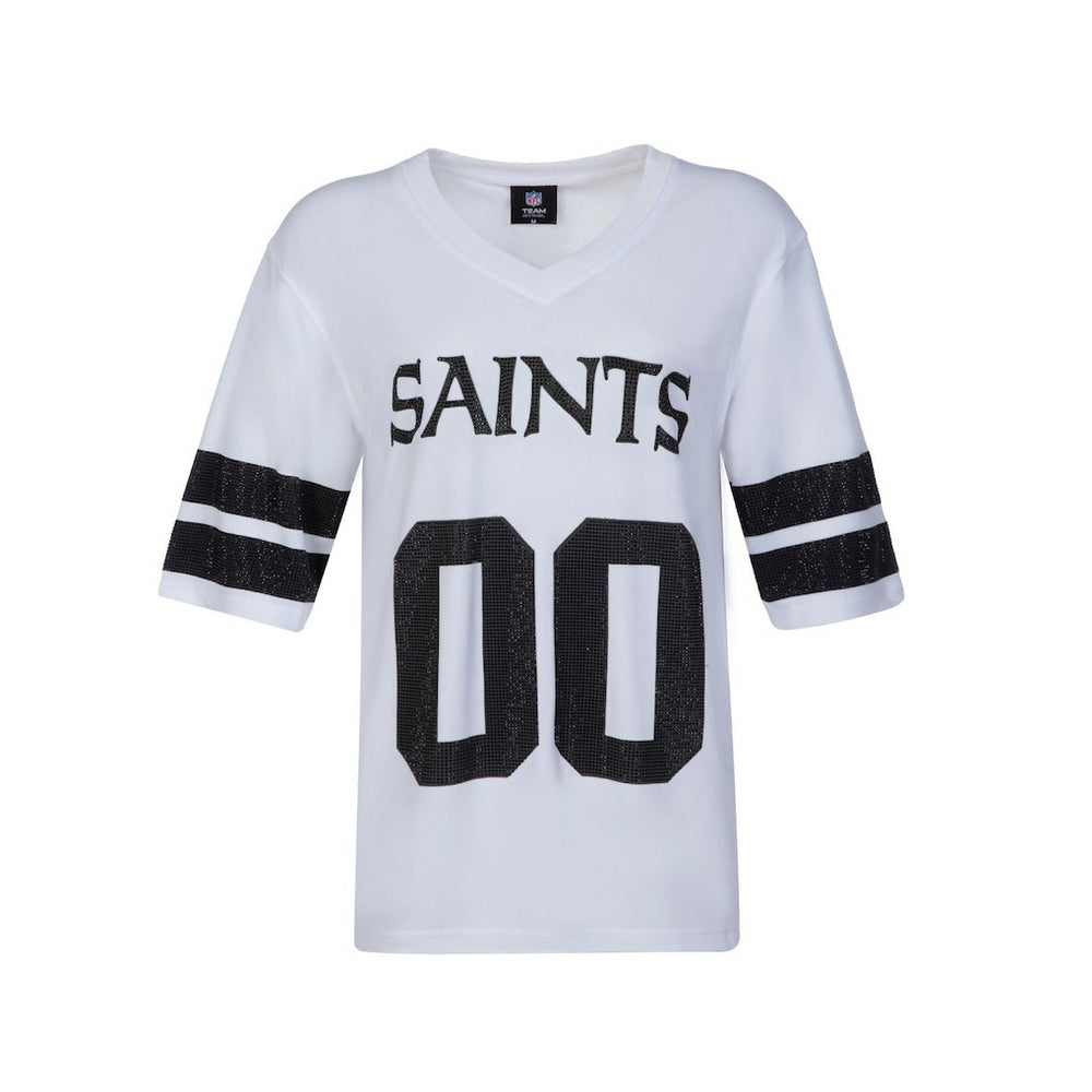 New Orleans Saints Cuce Women's Rhinestone V-Neck Tunic White