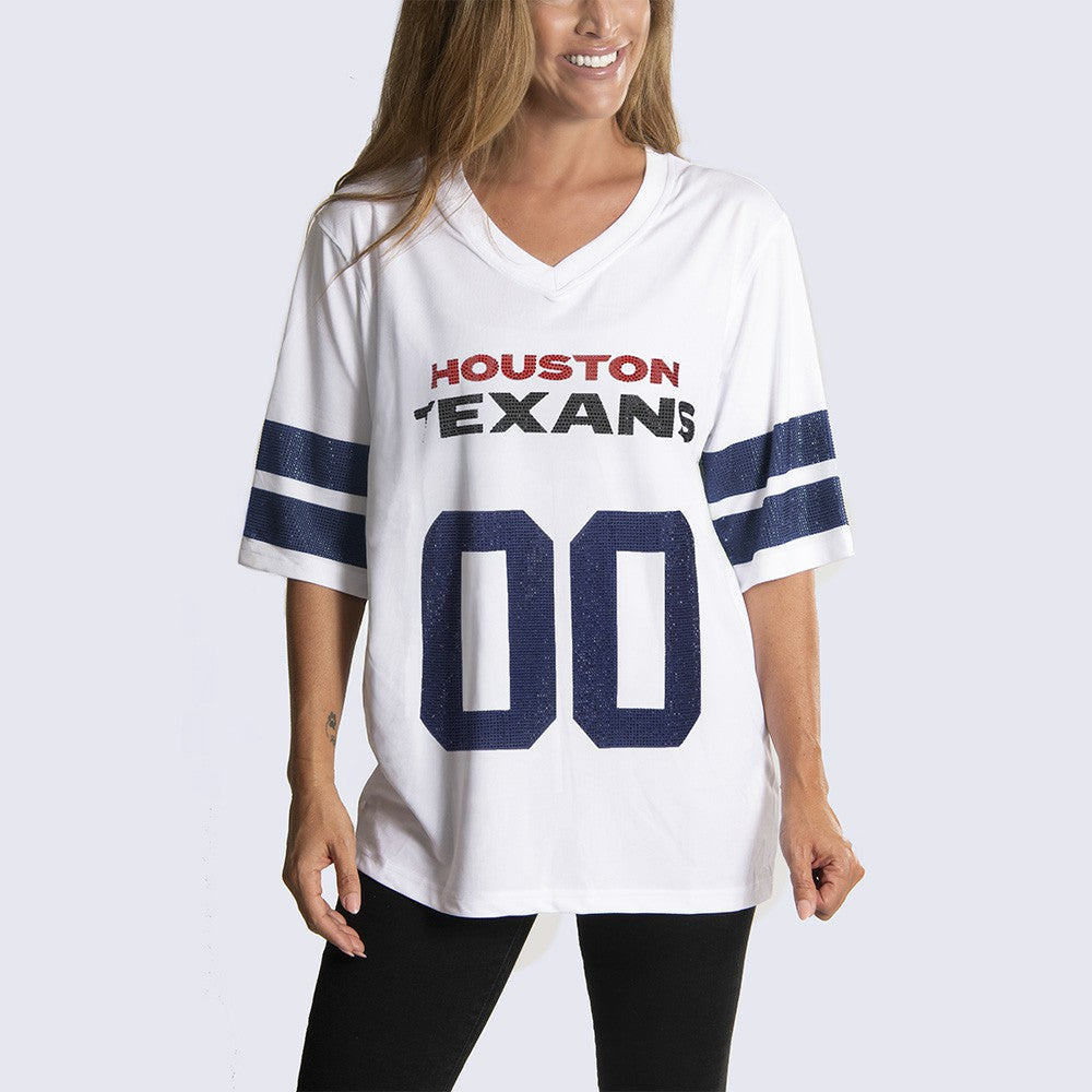 Houston Texans Cuce Women's Rhinestone V-Neck Tunic White