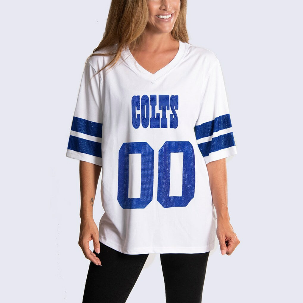 Indianapolis Colts Cuce Women's Rhinestone V-Neck Tunic White