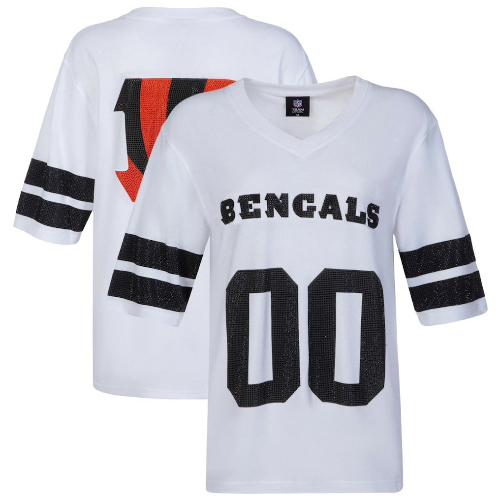 Cincinnati Bengals Cuce Women's Rhinestone V-Neck Tunic White