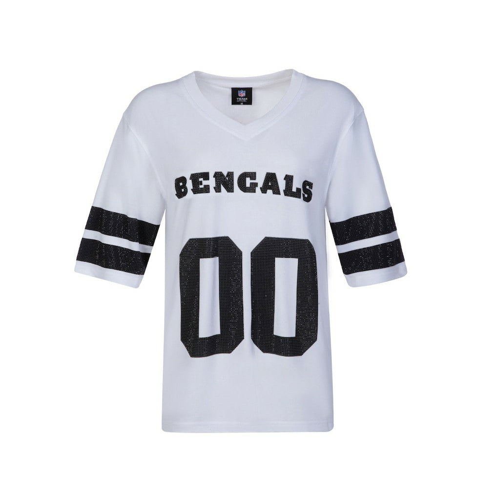 Cincinnati Bengals Cuce Women's Rhinestone V-Neck Tunic White