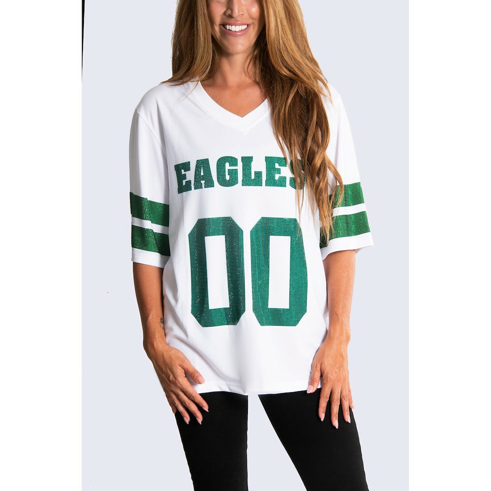 Philadelphia Eagles Cuce Women's Rhinestone V-Neck Tunic White