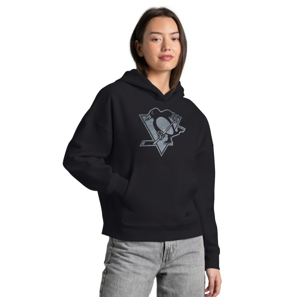 NHL Pittsburgh Penguins Starter Women's Rhinestone Relaxed Hoodie - Black
