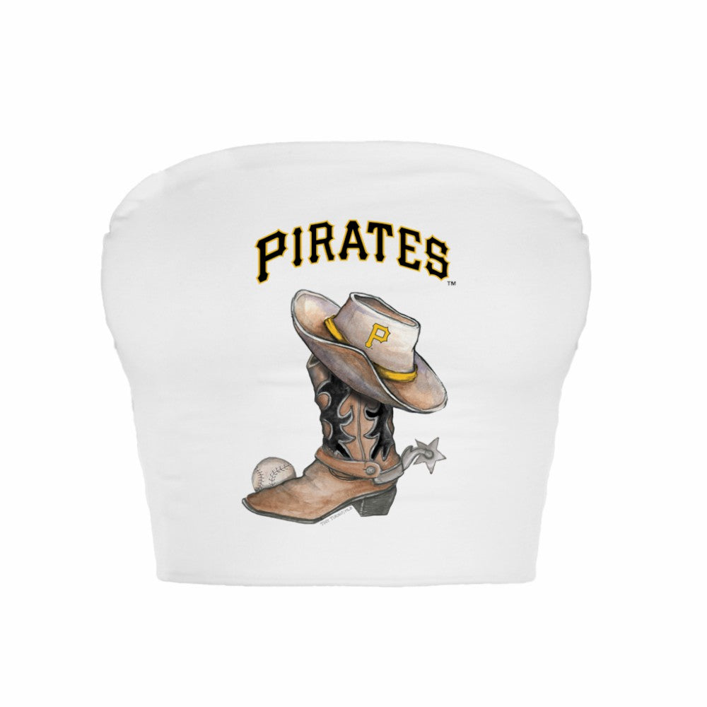 Pittsburgh Pirates Tiny Turnip Women's Cowboy Boot Crop Tube Top - White Tops