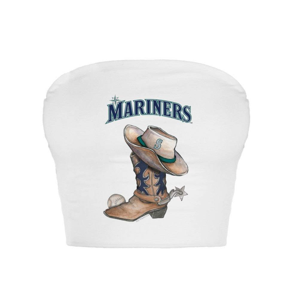 Seattle Mariners Tiny Turnip Women's Cowboy Boot Crop Tube Top - White Tops
