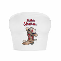 St. Louis Cardinals Tiny Turnip Women's Cowboy Boot Crop Tube Top - White Tops