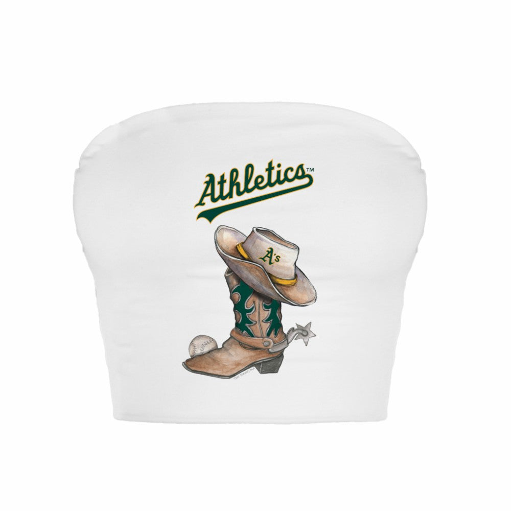 Athletics Tiny Turnip Women's Cowboy Boot Crop Tube Top - White Tops