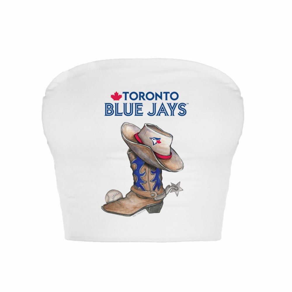 Toronto Blue Jays Tiny Turnip Women's Cowboy Boot Crop Tube Top - White Tops