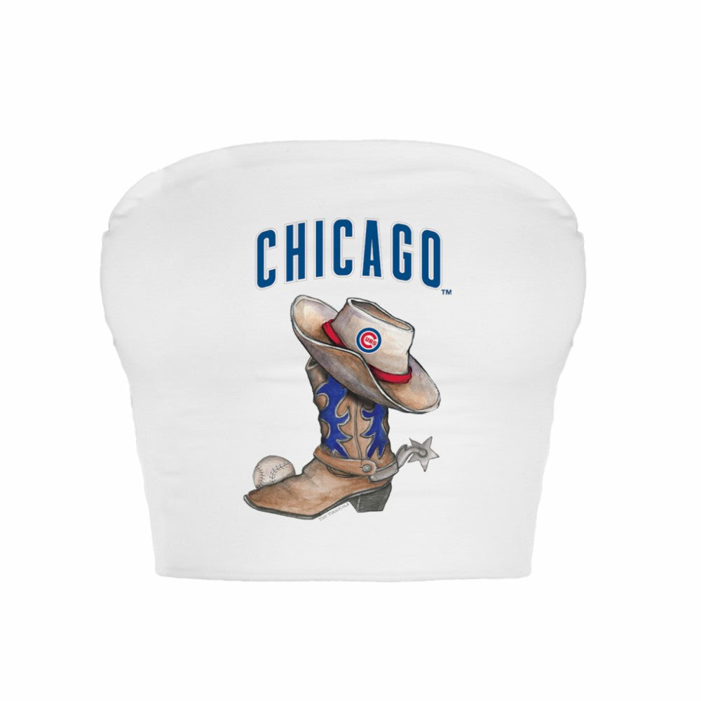 Chicago Cubs Tiny Turnip Women's Cowboy Boot Crop Tube Top - White Tops
