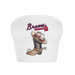 Atlanta Braves Tiny Turnip Women's Cowboy Boot Crop Tube Top - White Tops