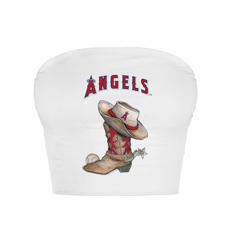 Los Angeles Angels Tiny Turnip Women's Cowboy Boot Crop Tube Top - White Tops