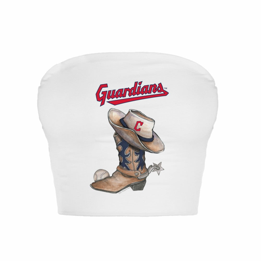 Cleveland Guardians Tiny Turnip Women's Cowboy Boot Crop Tube Top - White Tops