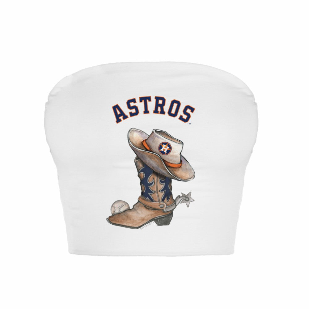 Houston Astros Tiny Turnip Women's Cowboy Boot Crop Tube Top - White Tops