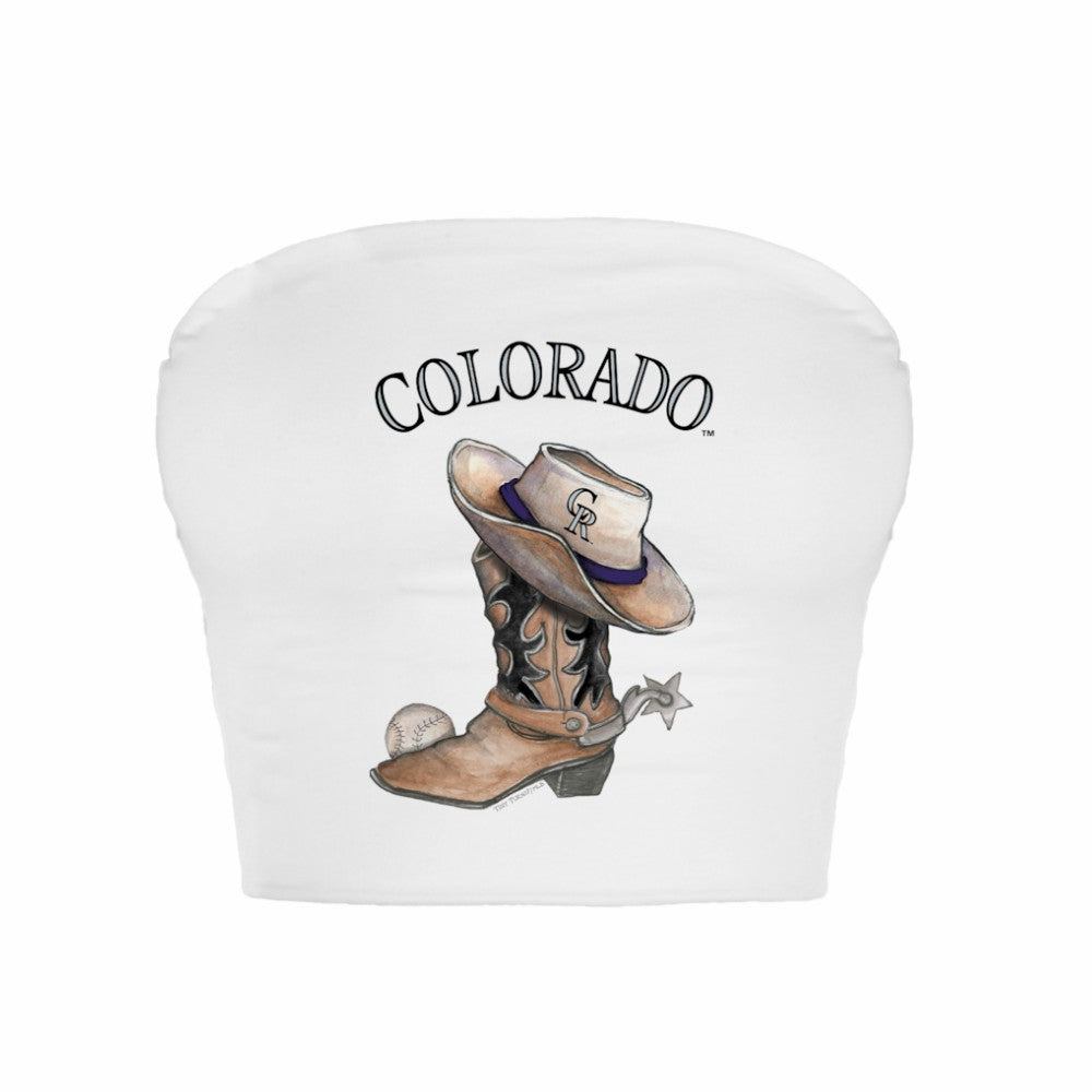 Colorado Rockies Tiny Turnip Women's Cowboy Boot Crop Tube Top - White Tops