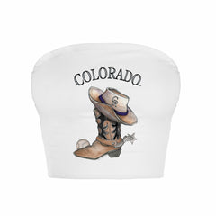 Colorado Rockies Tiny Turnip Women's Cowboy Boot Crop Tube Top - White Tops
