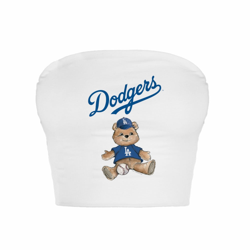 Los Angeles Dodgers Tiny Turnip Women's Teddy Bear Crop Tube Top - White Tops