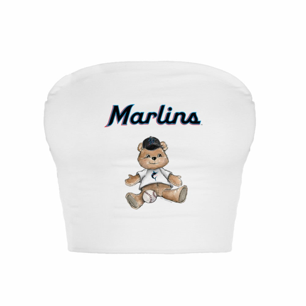 Miami Marlins Tiny Turnip Women's Teddy Bear Crop Tube Top - White Tops