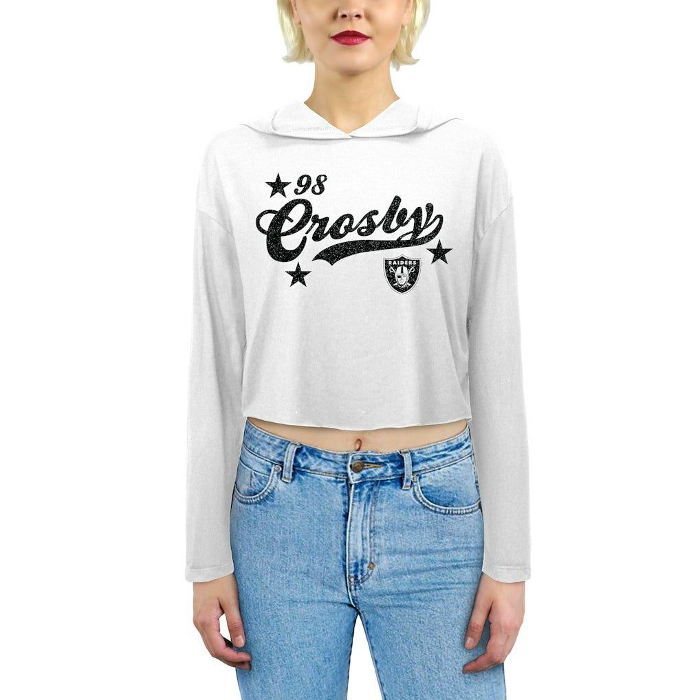 Maxx Crosby Las Vegas Raiders Majestic Threads Women's Glitter Wordmark Hoodie White