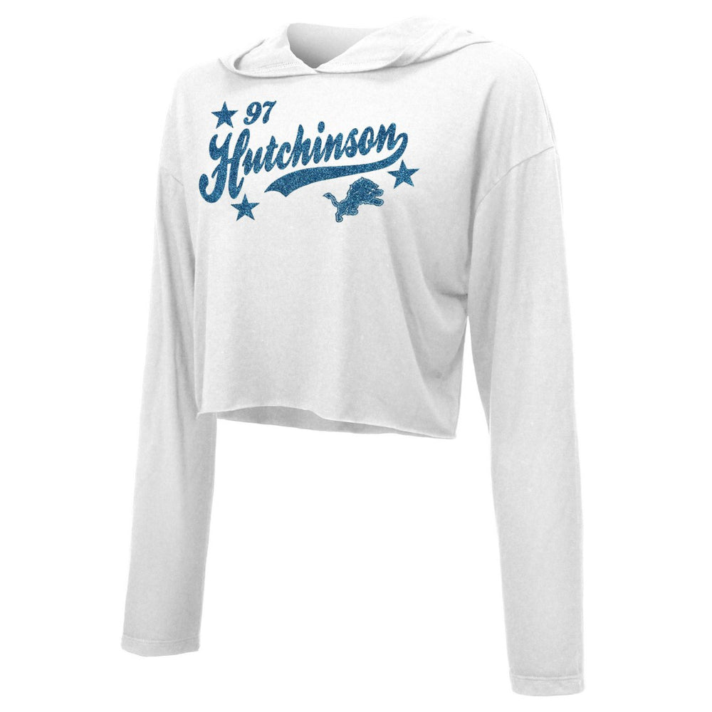 Aidan Hutchinson Detroit Lions Majestic Threads Women's Glitter Wordmark Hoodie White