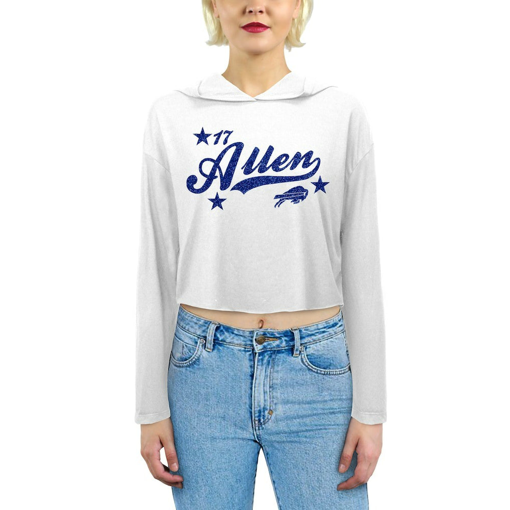 Josh Allen Buffalo Bills Majestic Threads Women's Glitter Wordmark Hoodie White