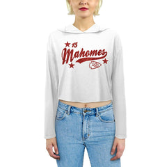 Patrick Mahomes Kansas City Chiefs Majestic Threads Women's Glitter Wordmark Hoodie White