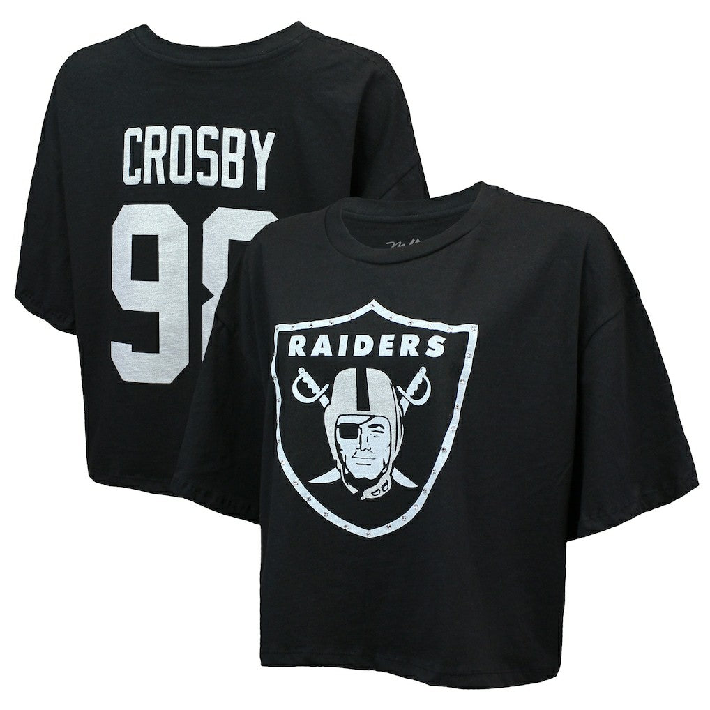 Maxx Crosby Las Vegas Raiders Majestic Threads Women's Swarovski Crystals Boxy Cropped Name & Number T-Shirt Black
