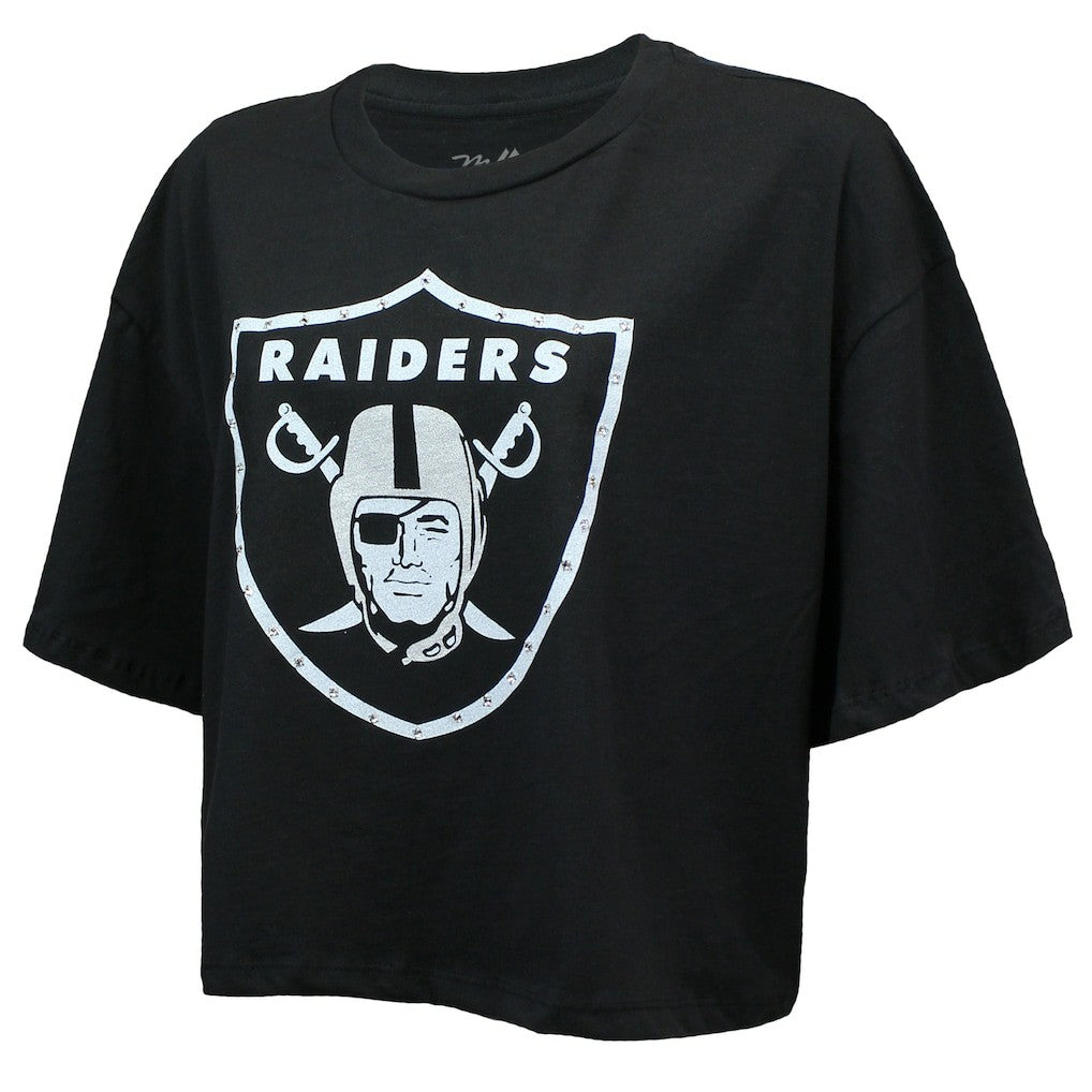 Maxx Crosby Las Vegas Raiders Majestic Threads Women's Swarovski Crystals Boxy Cropped Name & Number T-Shirt Black