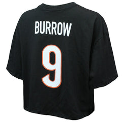 Joe Burrow Cincinnati Bengals Majestic Threads Women's Swarovski Crystals Boxy Cropped Name & Number T-Shirt Black