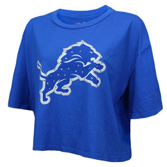 Aidan Hutchinson Detroit Lions Majestic Threads Women's Swarovski Crystals Boxy Cropped Name & Number T-Shirt Blue