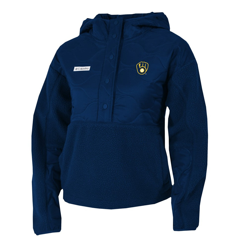 Milwaukee Brewers Columbia Women's Cloud Point Hooded Fleece Half-Snap Pullover Jacket - Navy Jackets
