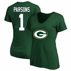 Micah Parsons Green Bay Packers Women's Plus Size Name & Number V-Neck T-Shirt Green