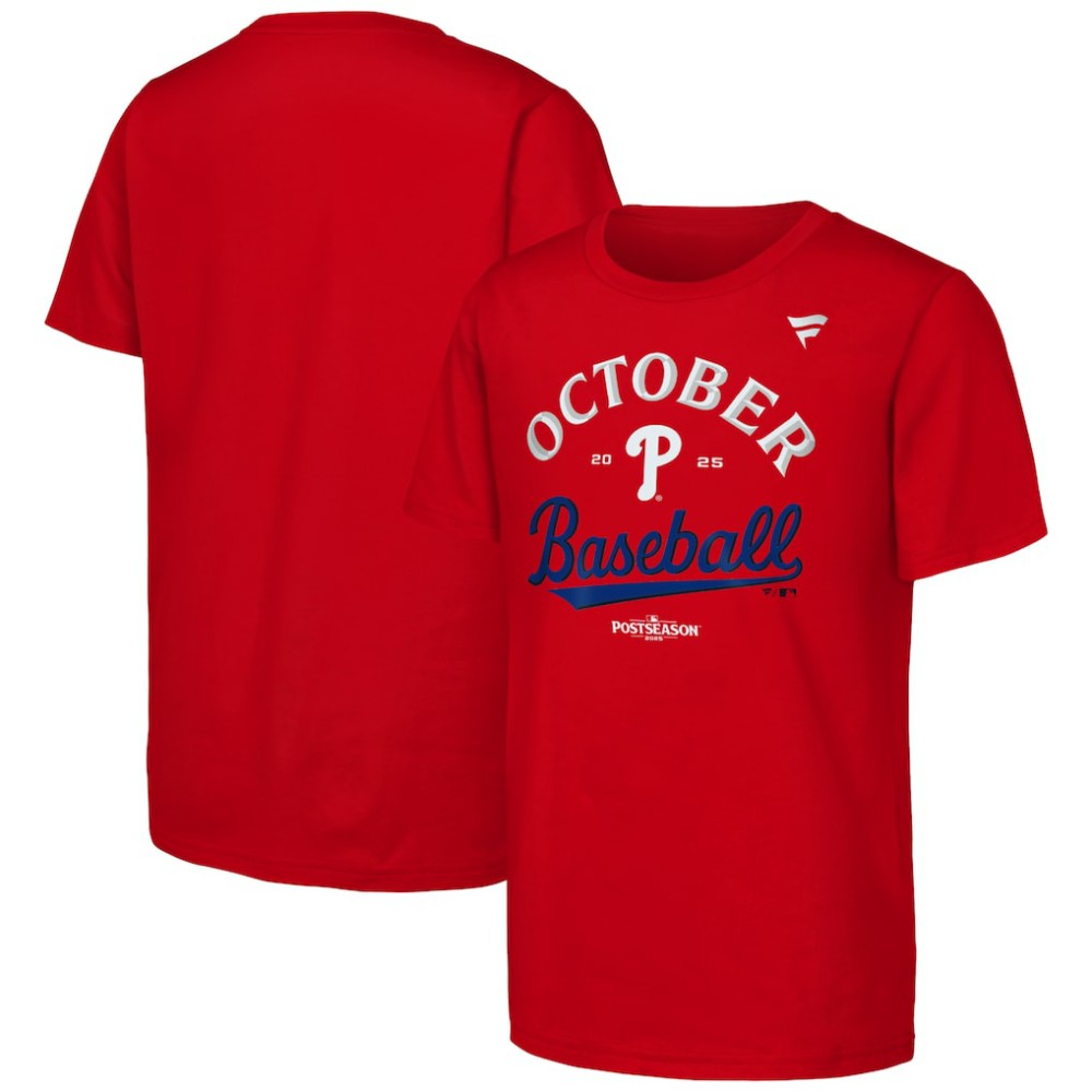 Philadelphia Phillies Fanatics Youth 2025 MLB Postseason Locker Room T-Shirt - Red T-shirts