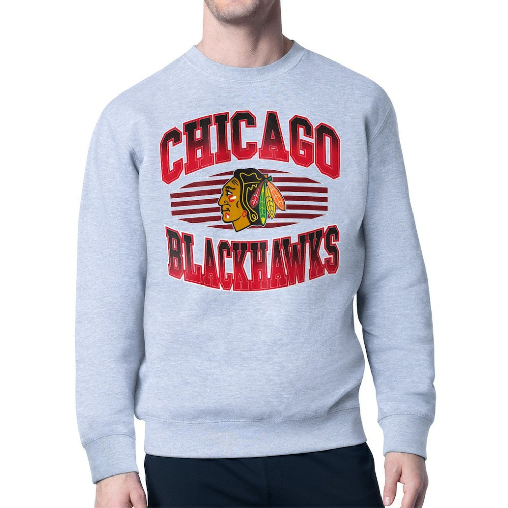 NHL Chicago Blackhawks Starter Team Grit Graphic Fleece Pullover Sweatshirt - Gray