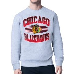 NHL Chicago Blackhawks Starter Team Grit Graphic Fleece Pullover Sweatshirt - Gray